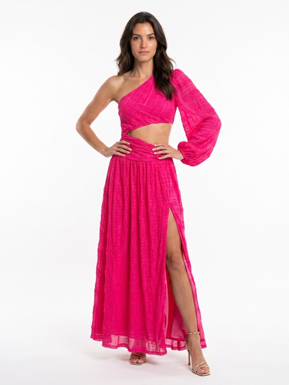 NWOT Women's One-Shoulder Hot Pink Maxi Dress sz S